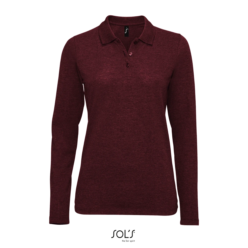 Φωτογραφία από μπροστά από Perfect LSL Women 3XL - Γυναικείο μακρυμάνικο πόλο πικέ σε χρώμα Heather Oxblood