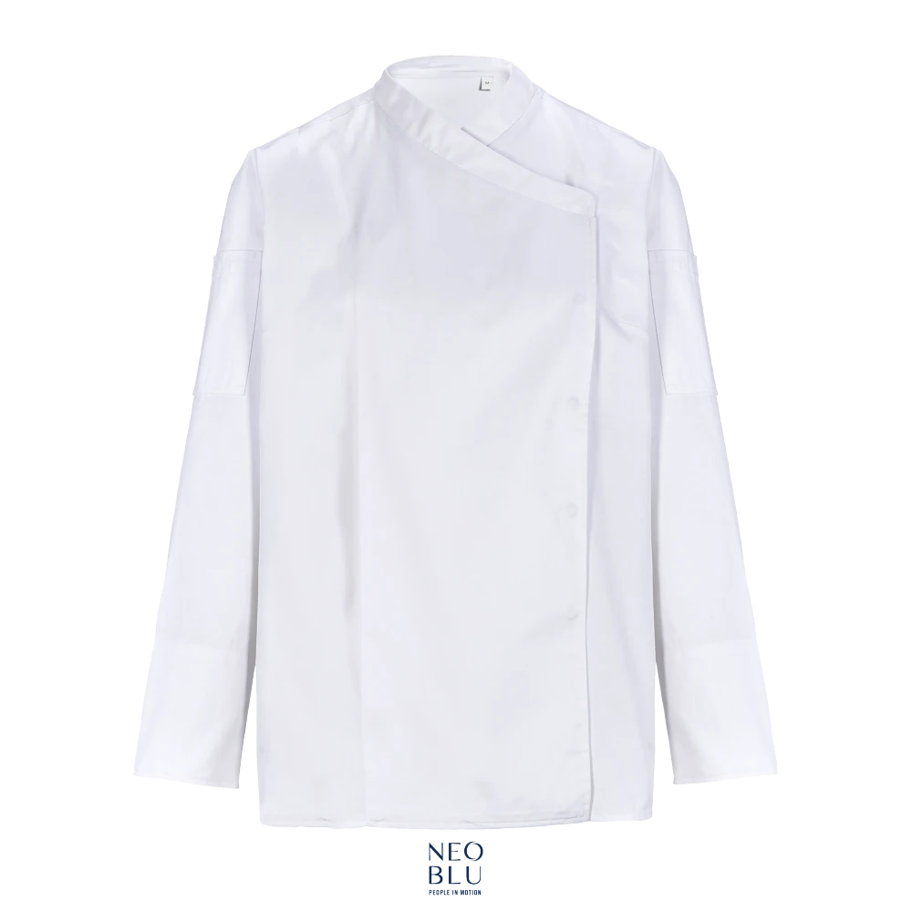 Φωτογραφία από μπροστά από Eugenie - Γυναικείο Σακάκι σεφ μακρυμάνικο με τρουκς σε χρώμα White Optic