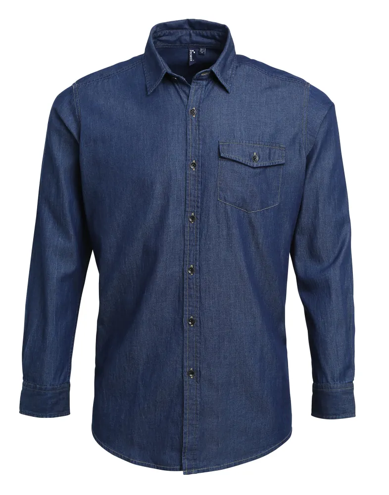Δεύτερη φωτογραφία από PR222 - Ανδρικό τζιν μακρυμάνικο πουκάμισο σε χρώμα Indigo Denim