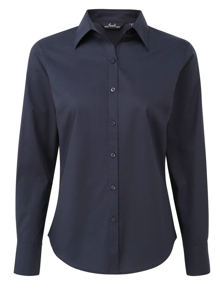 Φωτογραφία από μπροστά από PR300 - Γυναικείο μακρυμάνικο πουκάμισο από ποπλίνα σε χρώμα Navy