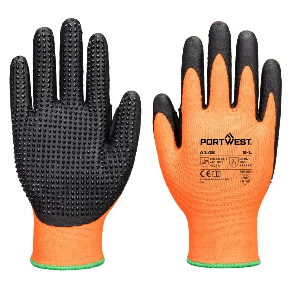 Μπροστινή φωτογραφία του A148 - Grip 13 Nitrile High Dotted Glove σε Orange-Black χρώμα