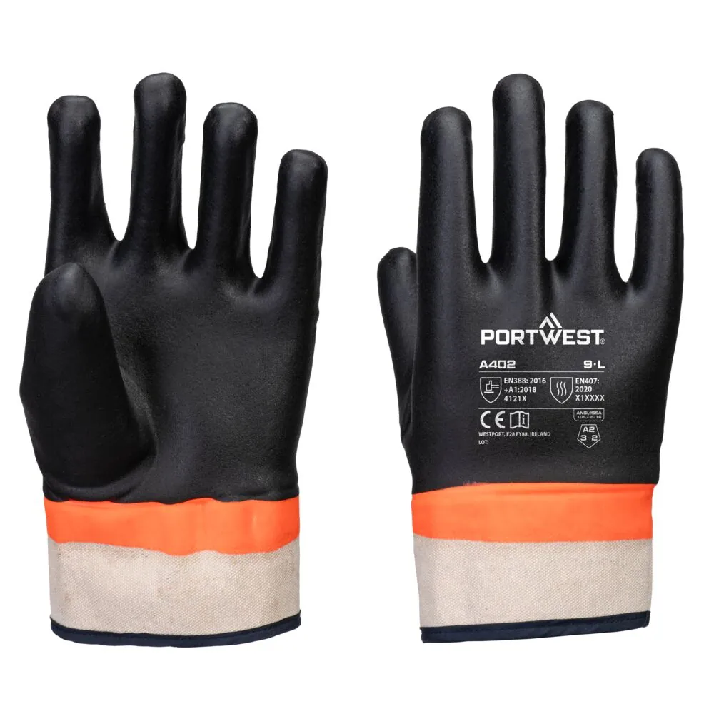 Μπροστινή φωτογραφία του A402 - Grip PVC Sandy Double Dipped Glove σε Black-Orange χρώμα