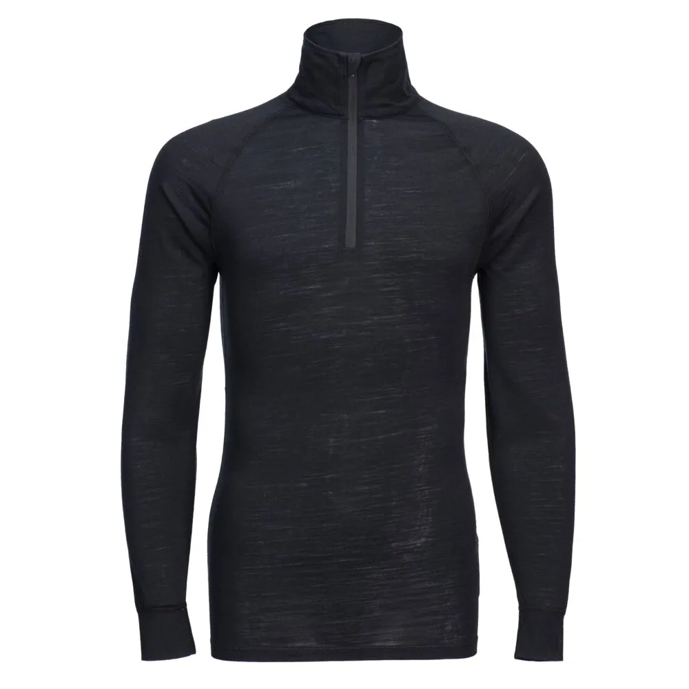 Μπροστινή φωτογραφία του B184 - Μπλουζάκι Baselayer με φερμουάρ 1/4 Μάλλινο Merino σε Black χρώμα