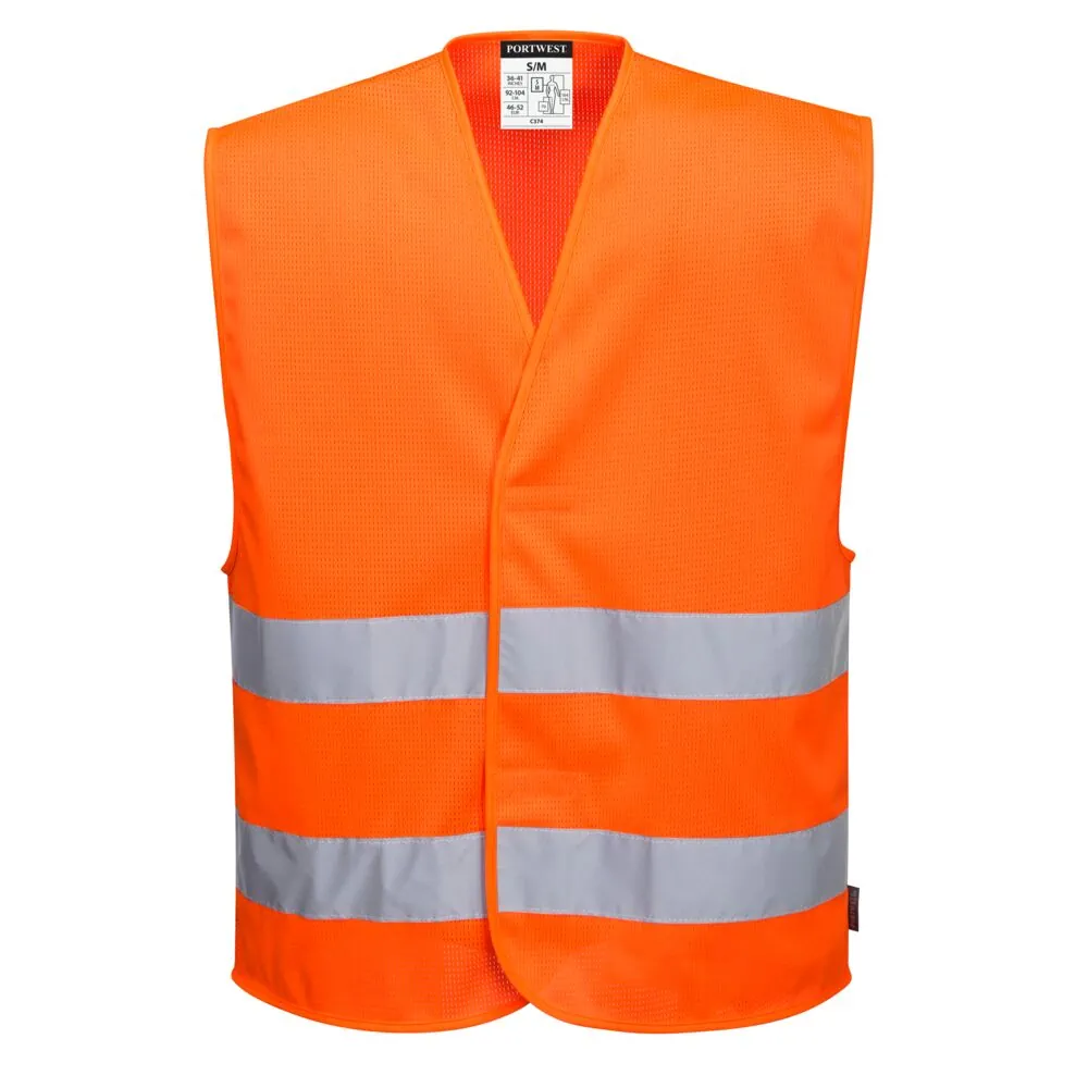 Μπροστινή φωτογραφία του C374 - MeshAir Hi-Vis δύο ζωνών γυλέκο σε Orange χρώμα