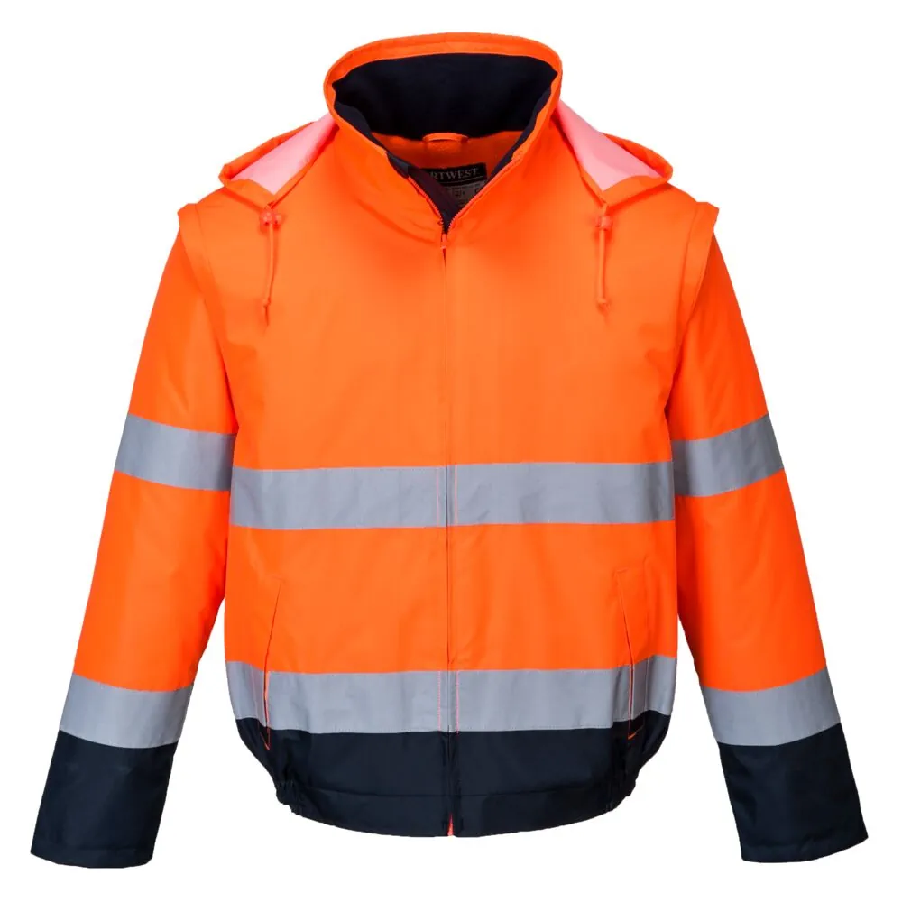 Μπροστινή φωτογραφία του C464 - Μπουφάν Hi-Vis 2-σε-1 Contrast Essential Lite Bomber σε Orange-Navy χρώμα