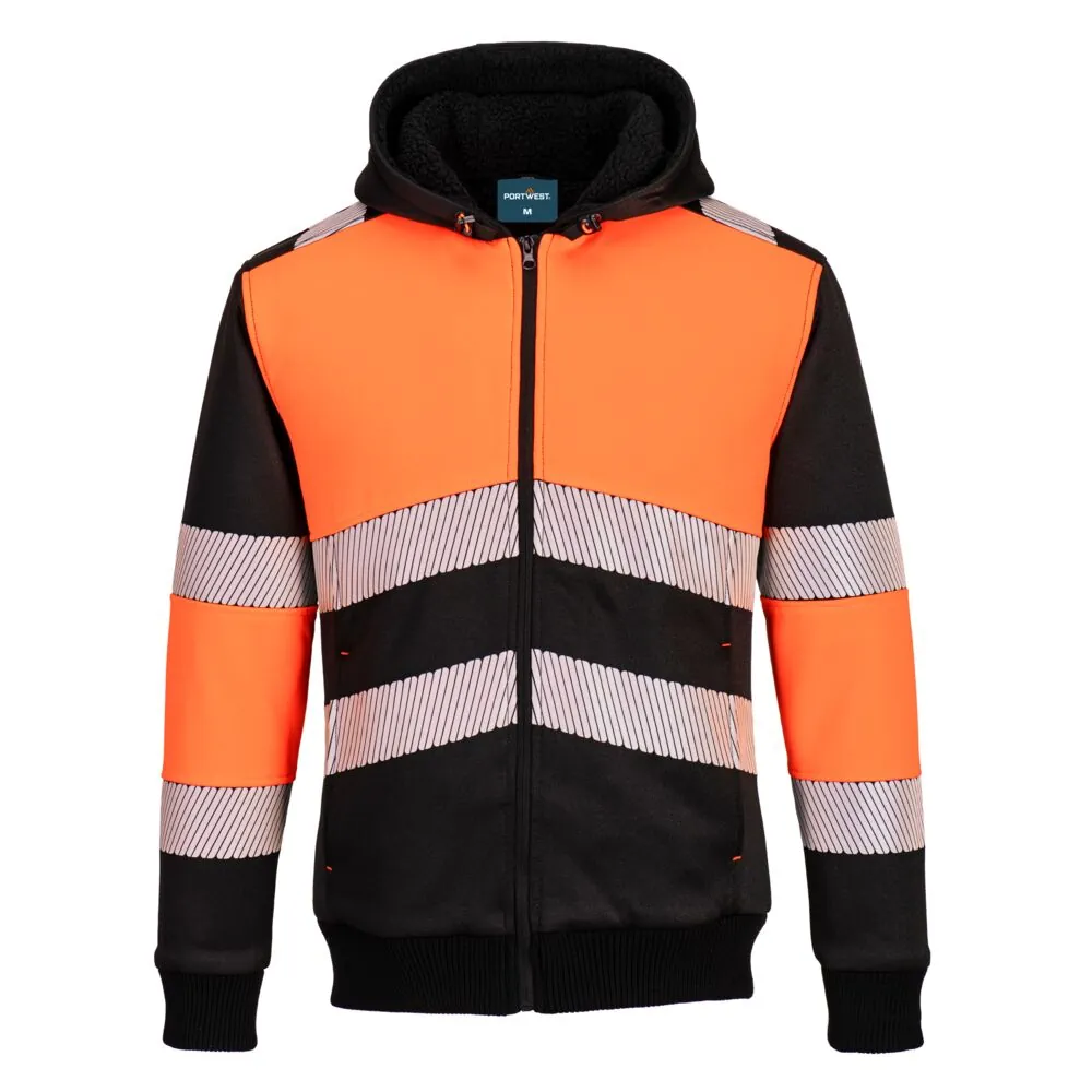 Μπροστινή φωτογραφία του PW377 - PW3 Class 1 Zipped Winter Hoodie σε Orange-Black χρώμα