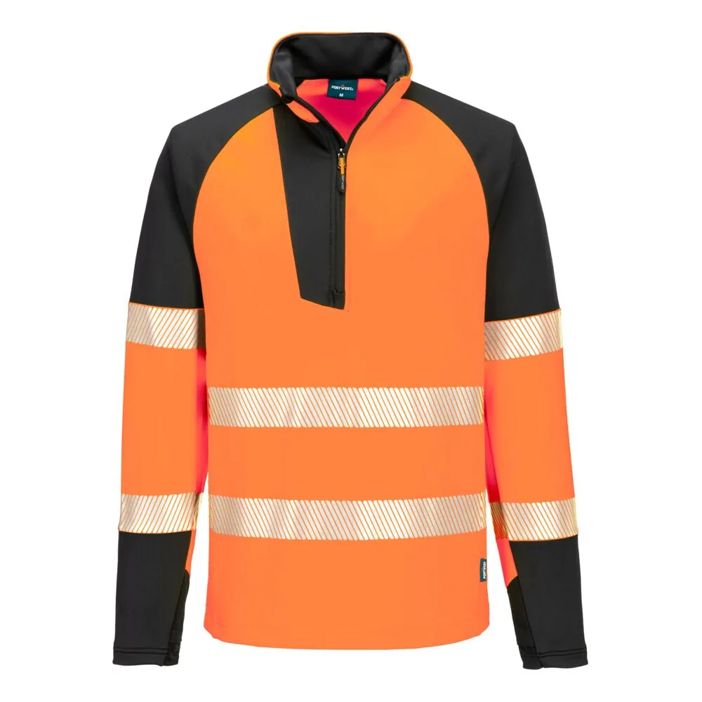 Μπροστινή φωτογραφία του T172 - Hi-Vis Φούτερ με Φερμουάρ 1/4 PW3 σε Orange-Black χρώμα