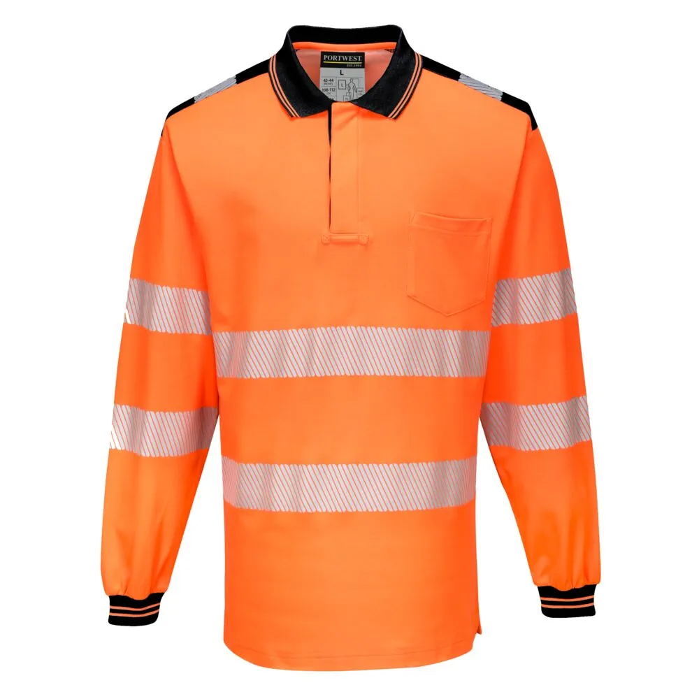 Μπροστινή φωτογραφία του T184 - PW3 Hi-Vis Μπλούζα πόλο L/S σε Orange-Black χρώμα