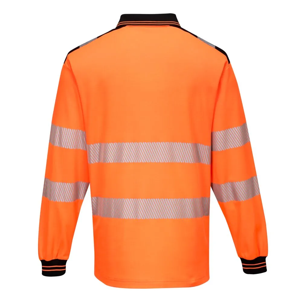 Φωτογραφία από πίσω του T184 - PW3 Hi-Vis Μπλούζα πόλο L/S σε Orange-Black χρώμα