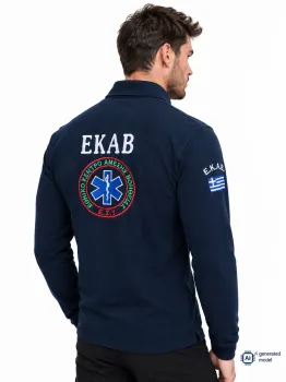 Μπλούζα πικέ μακρυμάνικο με κεντήματα ΕΚΑΒ ή Ιατρού..