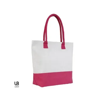 Φωτογραφία από Capri - Τσάντα παραλίας από γιούτα με στρογγυλά χερούλια σε χρώμα White-Tyrquoise