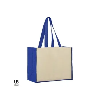 Φωτογραφία από Sunset - Τσάντα παραλίας από βαμβάκι και γιούτα σε χρώμα Natural-Royal Blue