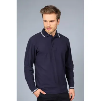 Φωτογραφία από New Marsiglia - Ανδρικό μακρυμάνικο πόλο πικέ σε χρώμα Navy-White