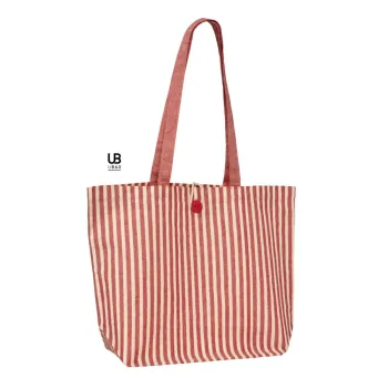 Φωτογραφία από Mykonos - Τσάντα ριγέ με μακριά χερούλια σε χρώμα Natural-Red