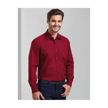 Φωτογραφία από PR200 - Ανδρικό μακρυμάνικο πουκάμισο από ποπλίνα σε χρώμα Burgundy