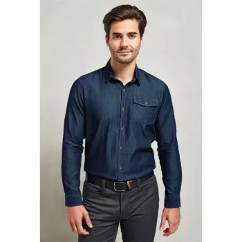 Κεντρική φωτογραφία από PR222 - Ανδρικό τζιν μακρυμάνικο πουκάμισο σε χρώμα Indigo Denim
