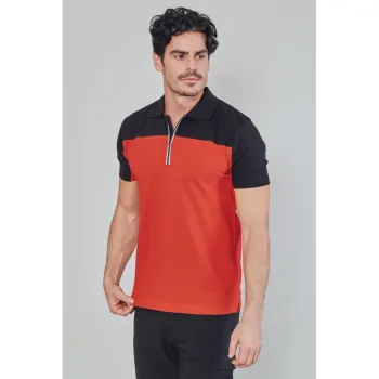 Φωτογραφία από Gorizia - Πόλο δίχρωμο με φερμουάρ σε χρώμα Red-Black