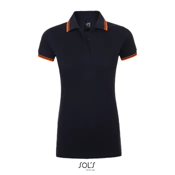 Φωτογραφία από μπροστά από Pasadena Women - Γυναικείο πόλο πικέ σε χρώμα French Navy-Neon Orange