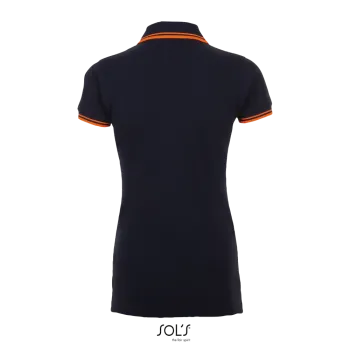 Φωτογραφία από πίσω από Pasadena Women - Γυναικείο πόλο πικέ σε χρώμα French Navy-Neon Orange