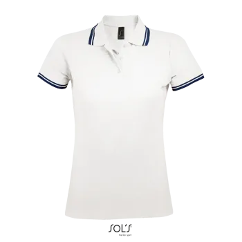 Φωτογραφία από μπροστά από Pasadena Women - Γυναικείο πόλο πικέ σε χρώμα White-Navy