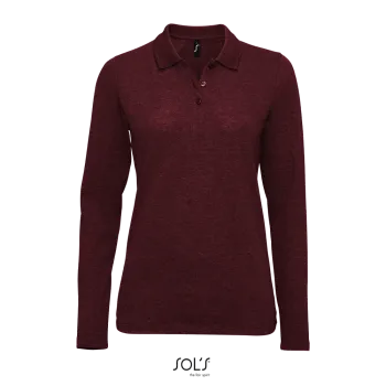 Φωτογραφία από μπροστά από Perfect LSL Women 3XL - Γυναικείο μακρυμάνικο πόλο πικέ σε χρώμα Heather Oxblood