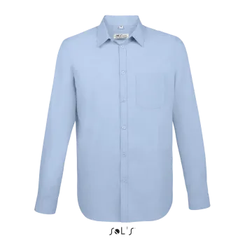 Φωτογραφία από μπροστά από Baltimore Fit - Ανδρικό μακρυμάνικο πουκάμισο από ποπλίνα σε χρώμα Sky Blue