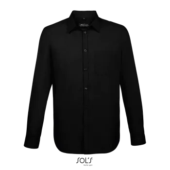 Φωτογραφία από μπροστά από Baltimore Fit - Ανδρικό μακρυμάνικο πουκάμισο από ποπλίνα σε χρώμα Black