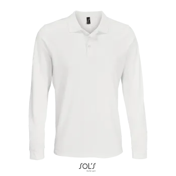 Φωτογραφία από μπροστά από Prime LSL White 4-5XL - Ανδρικό μακρυμάνικο πόλο πικέ σε χρώμα White