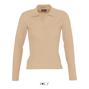 Φωτογραφία από μπροστά από Podium - Γυναικείο μακρυμάνικο πόλο πικέ σε χρώμα Sand