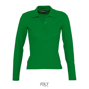 Φωτογραφία από μπροστά από Podium - Γυναικείο μακρυμάνικο πόλο πικέ σε χρώμα Kelly Green