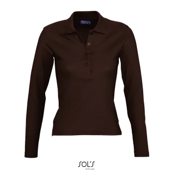 Φωτογραφία από μπροστά από Podium - Γυναικείο μακρυμάνικο πόλο πικέ σε χρώμα Chocolate