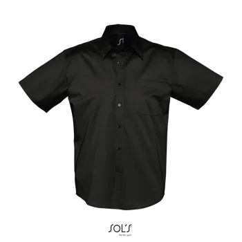 Φωτογραφία από μπροστά από Brooklyn - Ανδρικό κοντομάνικο twill πουκάμισο σε χρώμα Black