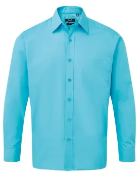 Φωτογραφία από μπροστά από PR200 - Ανδρικό μακρυμάνικο πουκάμισο από ποπλίνα σε χρώμα Turquoise