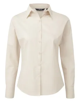 Φωτογραφία από μπροστά από PR300 - Γυναικείο μακρυμάνικο πουκάμισο από ποπλίνα σε χρώμα Natural