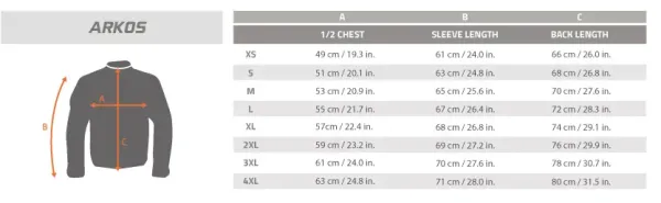 Arkos Fleece Pentagon K08033 size chart