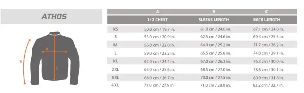 Athos Fleece Pentagon K08034 size chart